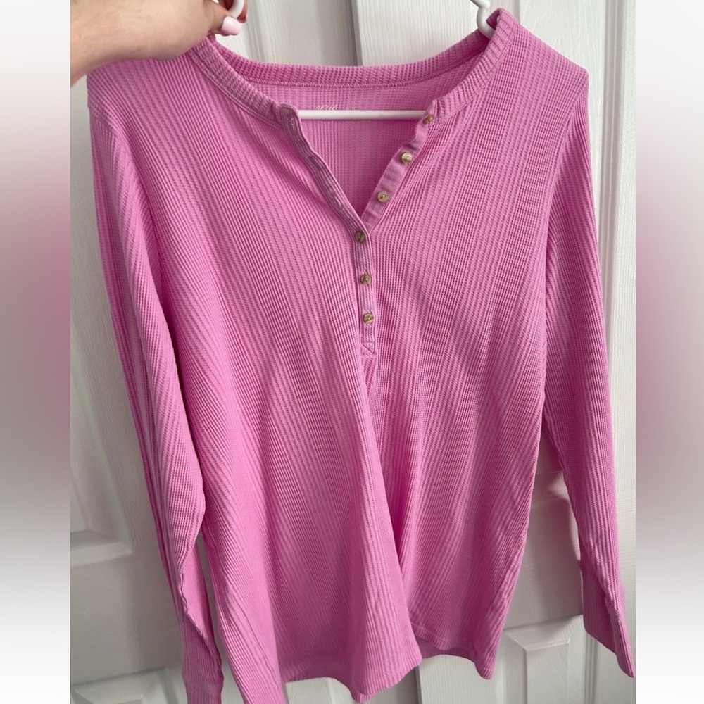 aerie Pink Long-Sleeve Waffle Knit Henley Top